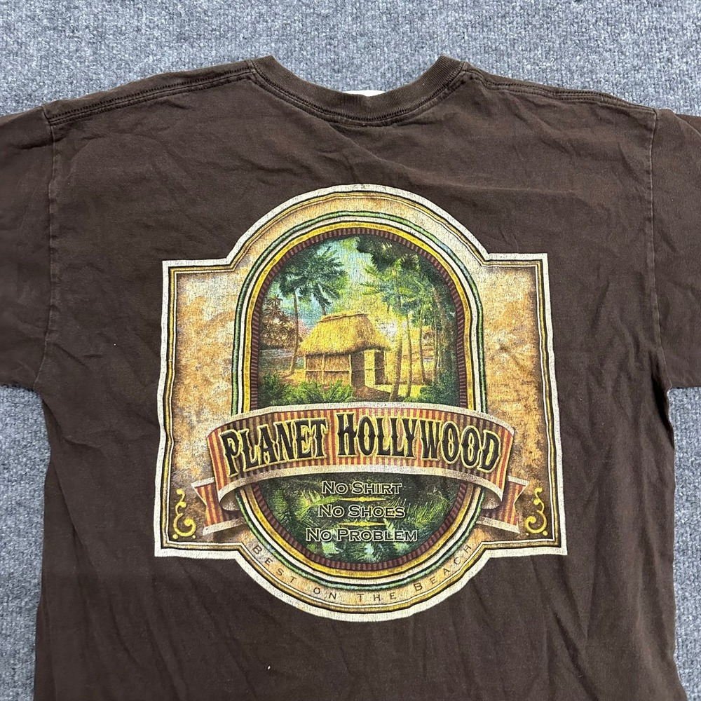 Planet Hollywood T-Shirt Mens Size L Brown 1998 Orlando Graphic Beach Vintage